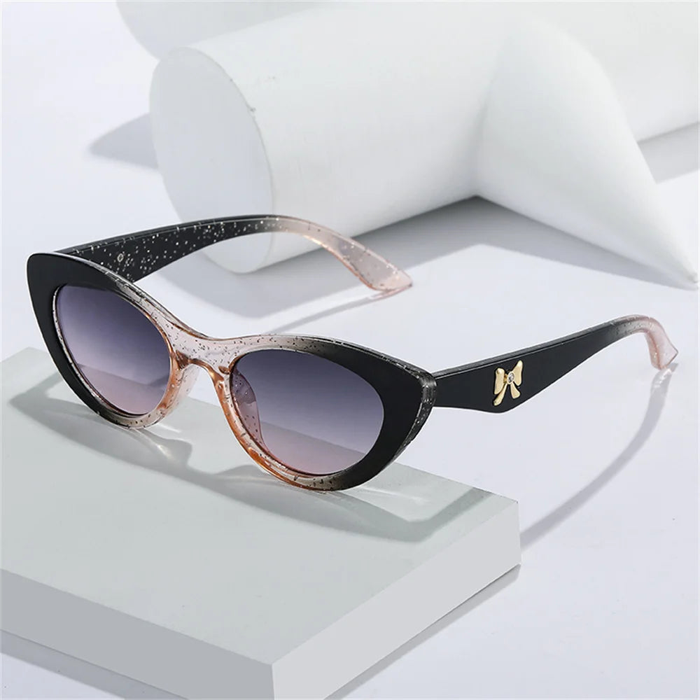 KLASSNUM Women 2024 Trendy Cat Eye Sunglasses Y2K Bowknot Frame Sun Glassses Luxury Brand Designer Gradient Eyewear Anti UV400