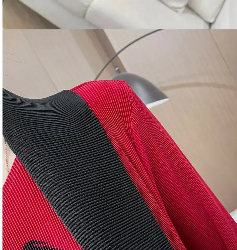 Folded Fake Two Piece Dress 2025 Spring Large Sleeves Round Neck Printed Mom's Dress  Y2k Dress