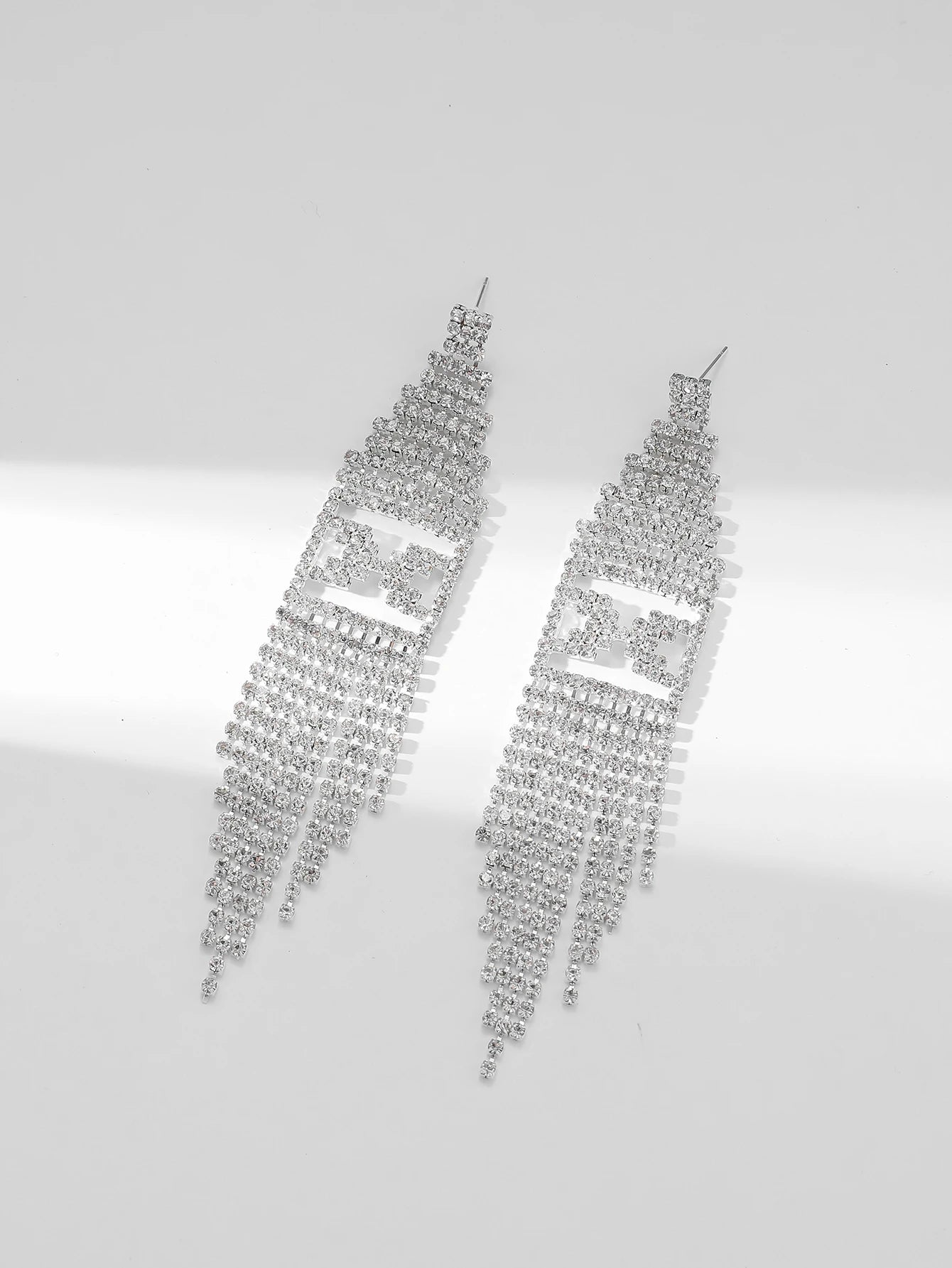 Shiny Multicolored Crystal Long Drop Earrings For Women Brides Classic Geometry Square Dangle Earring Wedding Party Jewelry Gift