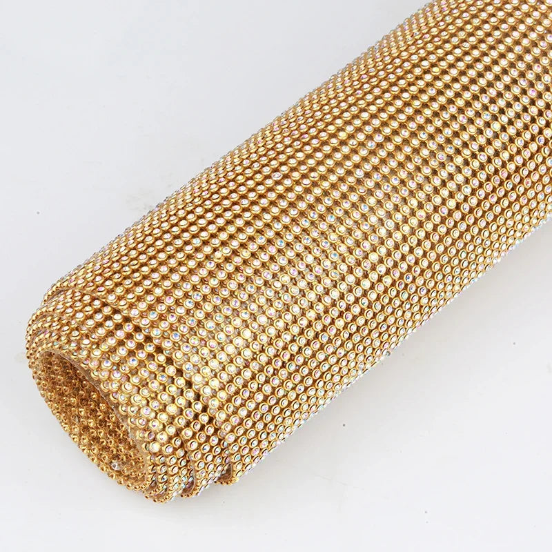45x60cm Hotfix Gold/Sliver/Black Crystal AB Aluminum Rhinestone Sheet Glass Crystal Rhinestone Trim Iron on Garment Accessories