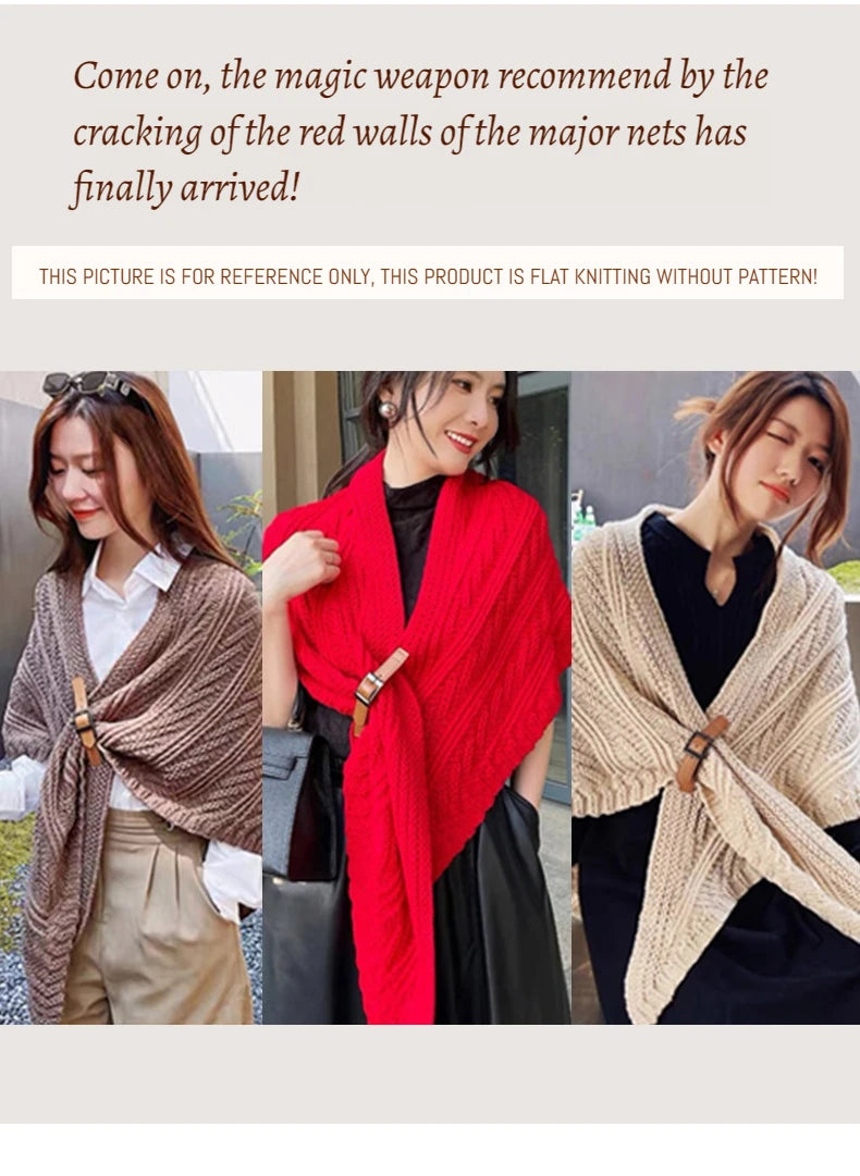 2024 Trend Large Triangle Shawl Scarf 100% Wool Women Knitted Accessories Cape Casual Soft Warm Cappa Cozy Black Gray Red