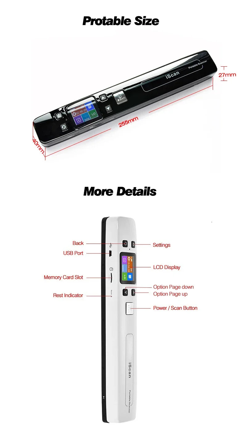 Portable iScan Wifi Scanner Handheld Zero Margin Scanner 1050DPI HD Scanner JPG/PDF for Business Reciepts Scan Document Images