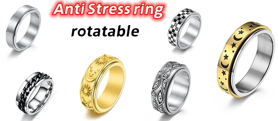 Titanium Steel Rotatable Chain Fidget Joint Ring Jewelry Anillos De Hombres