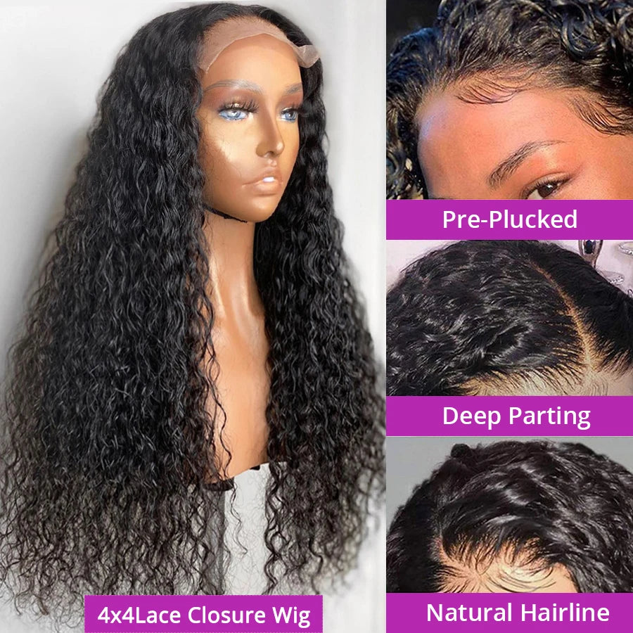 Brazilian 13x4 Transparent Jerry Curly Lace Front Human Hair Wig Water Wave Lace Frontal Wigs Pre Plucked Deep Wave Frontal Wig