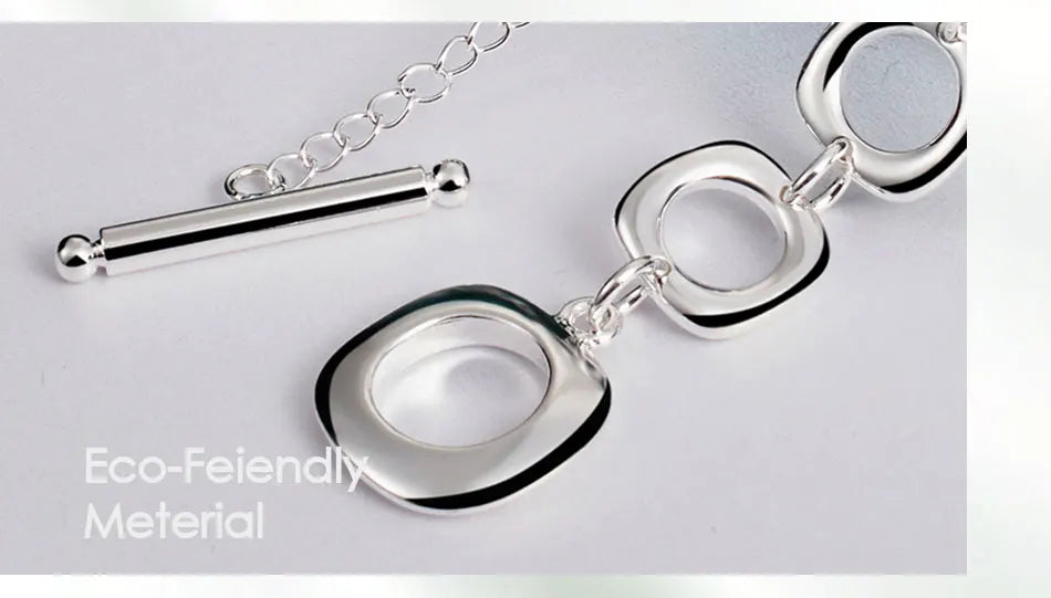 DOTEFFIL 925 Sterling Silver Square Round Chain Necklace For Women Man Charm Wedding Engagement Party Fashion Jewelry