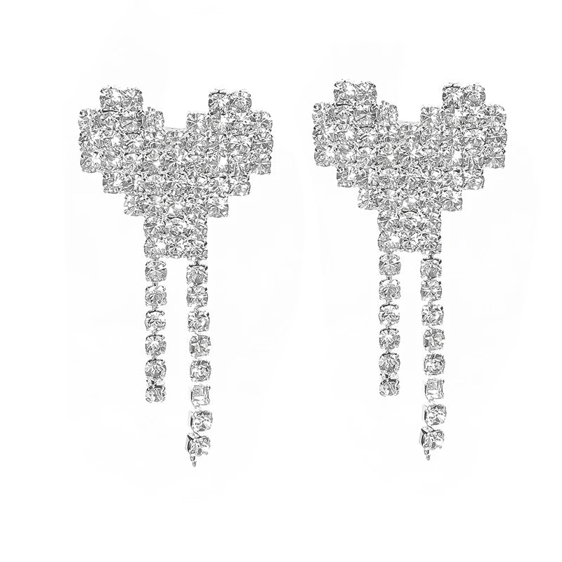 Shiny Multicolored Crystal Long Drop Earrings For Women Brides Classic Geometry Square Dangle Earring Wedding Party Jewelry Gift