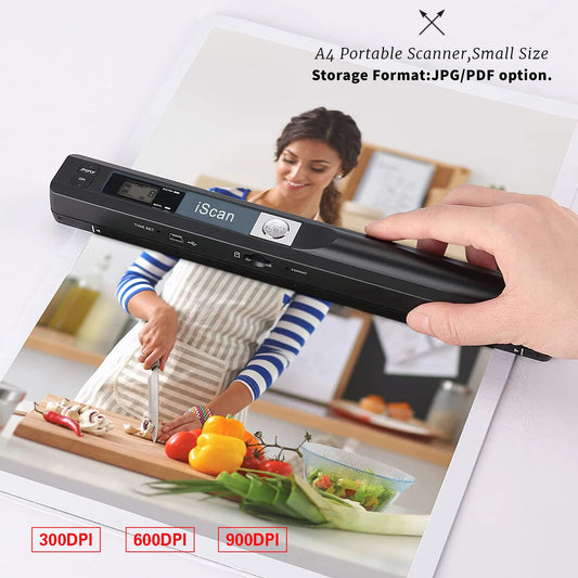 Portable Handheld Mini Scanner iScan A4 900DPI HD Scanner for School Home Business Scan Color Photos Document Support JPG/PDF