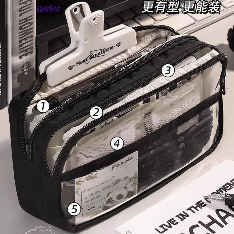 2024 New Pencil Case Layer Clear Pencil Pouch Storage Pouch For Stationery School,Office,Organizer Cosmetics korean stationery