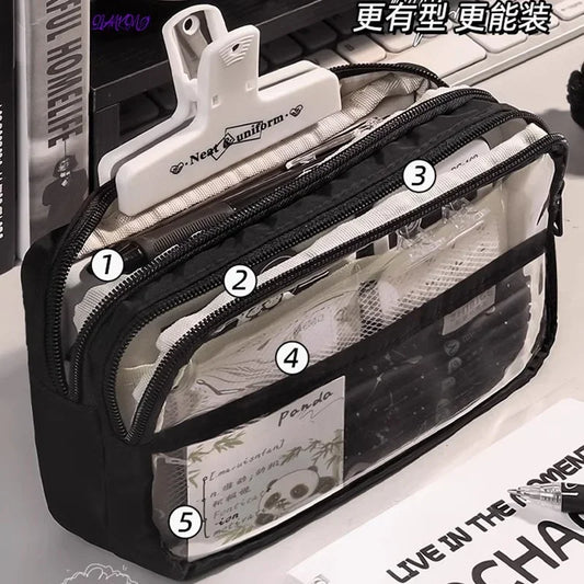 2024 New Pencil Case Layer Clear Pencil Pouch Storage Pouch For Stationery School,Office,Organizer Cosmetics korean stationery
