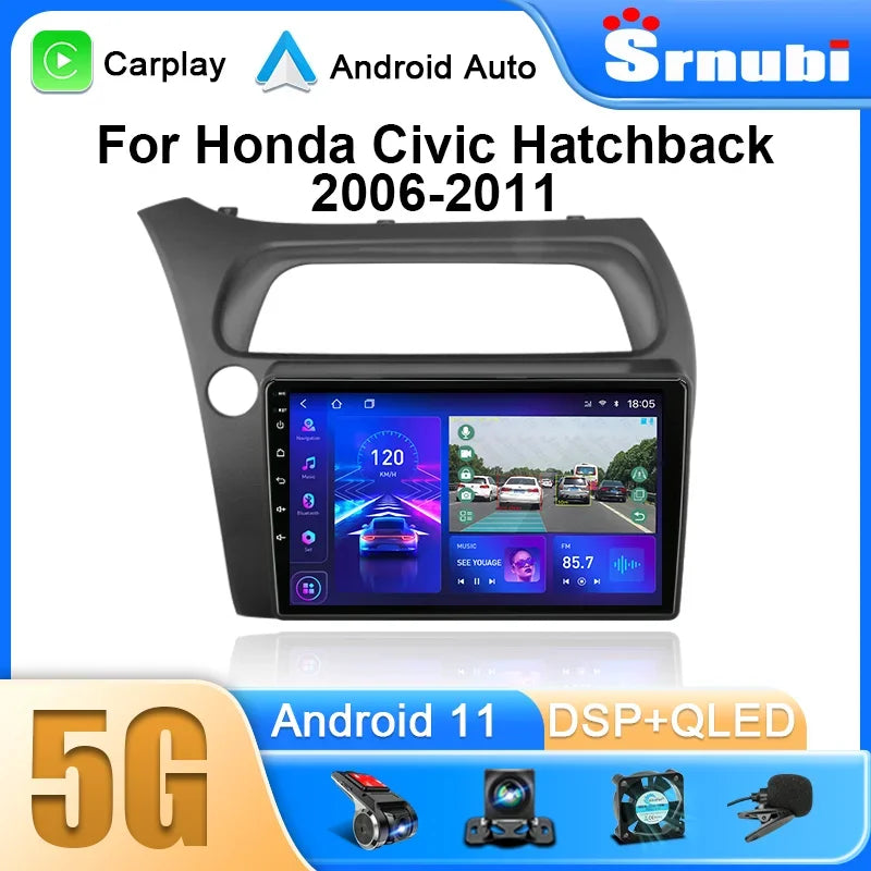 For Honda Civic Hatchback 2006-2011 Android 12 Car Radio Multimedia Video Navigation 2 Din Stereo DVD Head Unit Speaker Carplay