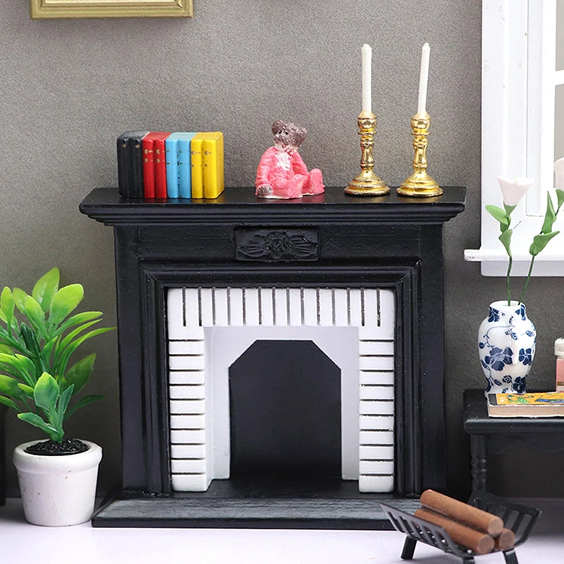 1:6 1:12 Dollhouse Mini Decorative Fireplace Model Doll House Wood Fireplace Mini House Furniture European Style
