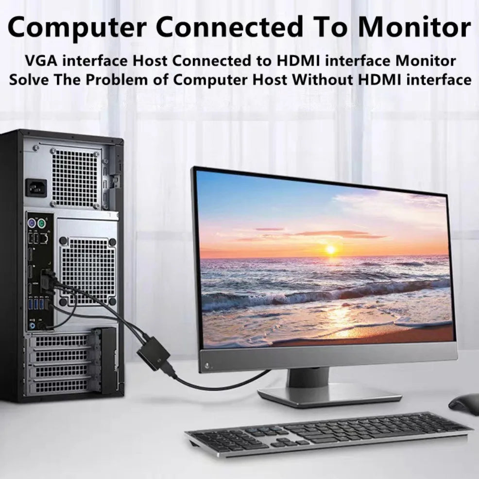 VGA to HDMI Converter Adapter 1080P VGA Male to HDMI Female Adapter Cable With 3.5mm Audio Output  for PC Laptop HDTV Projector