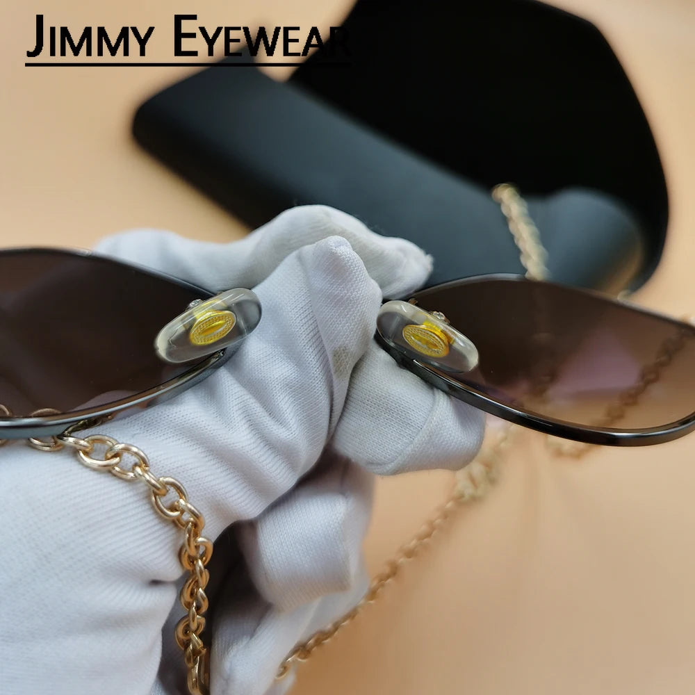 2023 with Chain Women's Sunglasses New Trendy Fashion Small Cat Eye Elegant Metal Eyeglasses for Female Designer UV400 Glasses