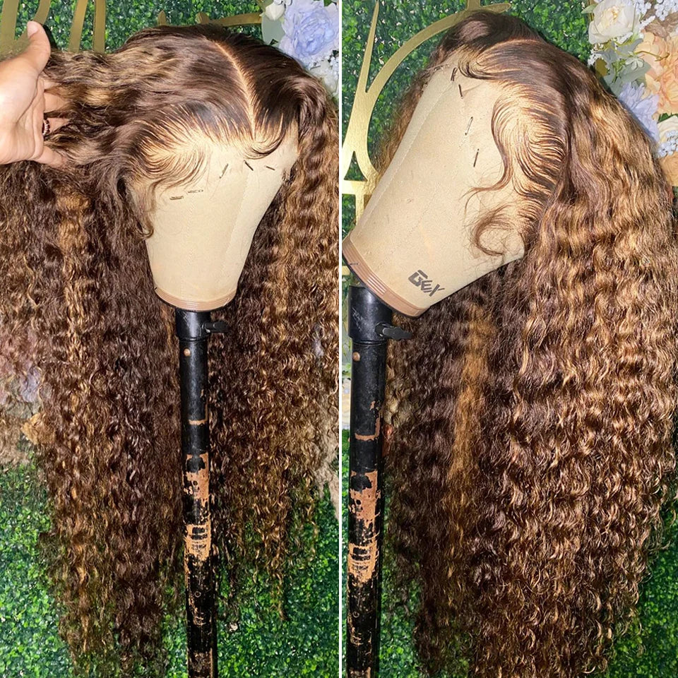 13x4 Highlight Curly Lace Front Human Hair Wigs For Women Brazilian Honey Blonde Deep Wave Frontal Wig 13x6 Hd Lace Colored Wig