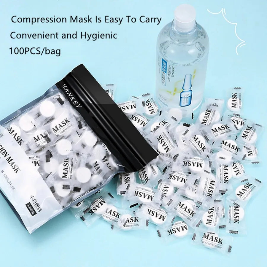 100PCS DIY Compressed Facial Mask: Disposable Non-woven Facial Mask with the Characteristics of Being Extremely Easy to Carry