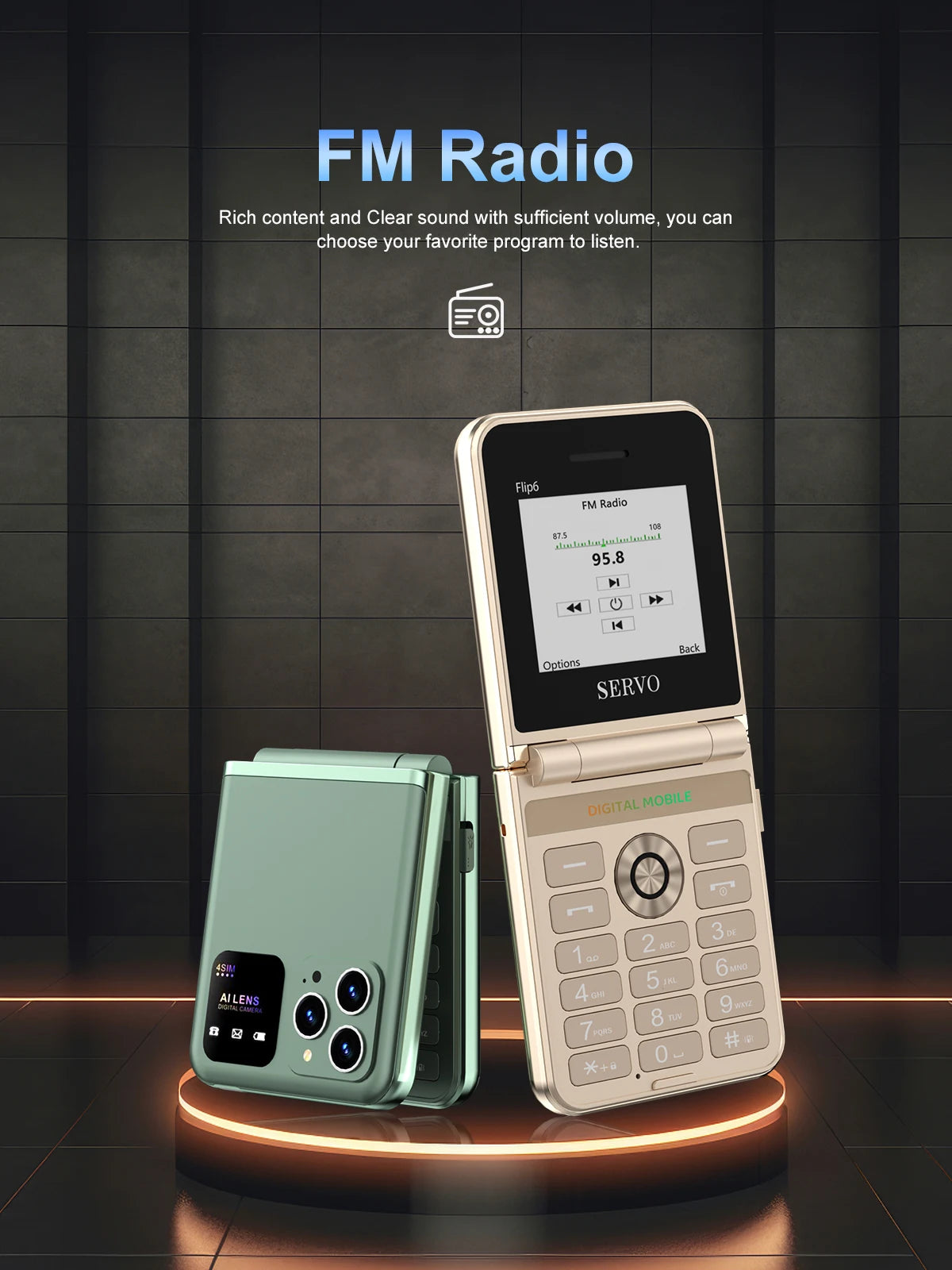 SERVO Flip6 GSM Fold Mobile Phone 4 SIM Card 2.4'' Screen Auto Call Record Button Torch Speed Dial Magic Voice Popular Cellphone