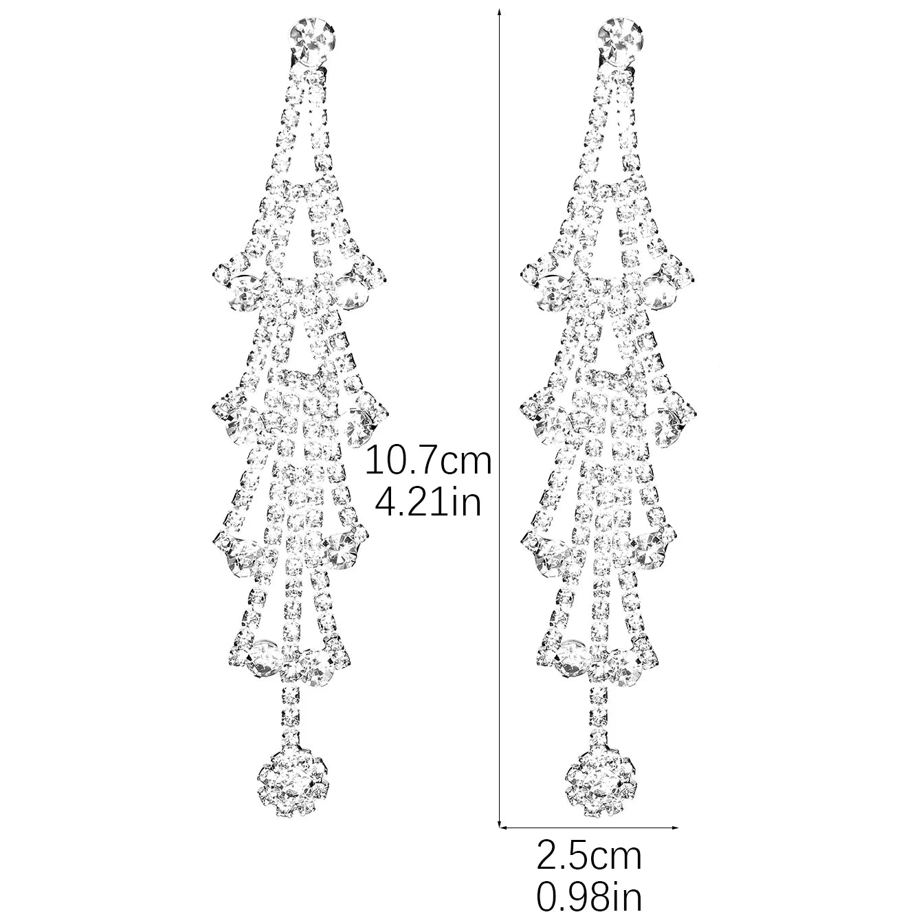 Shiny Multicolored Crystal Long Drop Earrings For Women Brides Classic Geometry Square Dangle Earring Wedding Party Jewelry Gift