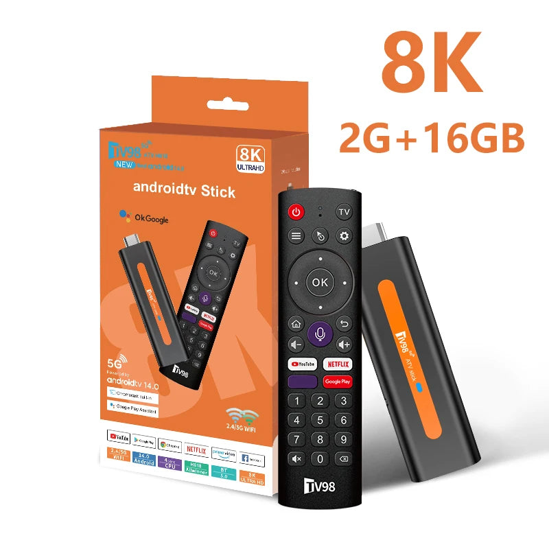 8K ATV Smart TV Stick Support Android 14 Video 4K BT5.0 WiFi 6 Allwinner H618 Quad Core Cortex A53 Voice Remote Smart TV Box
