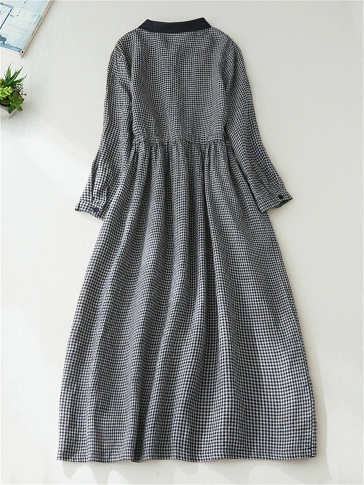 2024 Patchwork Fashion Black White Plaid Autumn Dresses Office Lady Work Dress Japanese Style Women Spring Casual Long Clothing