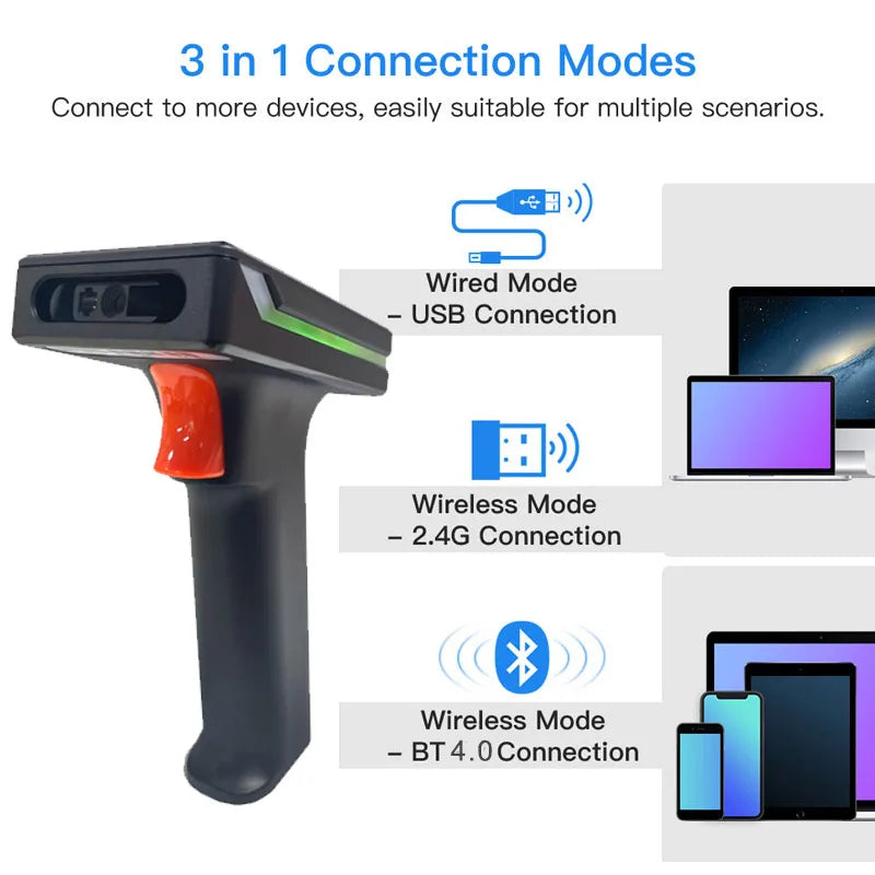 Bluetooth Barcode Scanner Screen Display,1D 2D Hanheld USB Wireless Book Bar Code Scanner Reader for Library Classroom