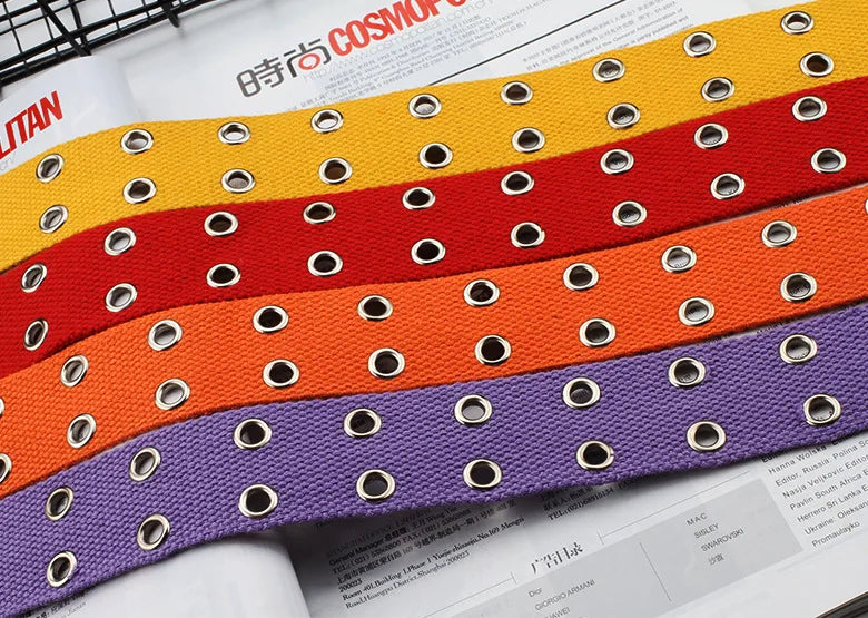 Double Grommet Hole Buckle Belt Wide Canvas Web Belt Female Male Black Red White Waist Strap Belts for Women Men Jeans