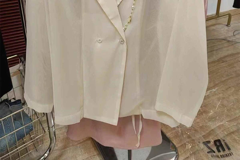 MEXZT Elegant Sheer Shirts Women Black Bandage Long Sleeve Blouses Summer Office Ladies Blazer Korean Fashion Sunscreen Tops New