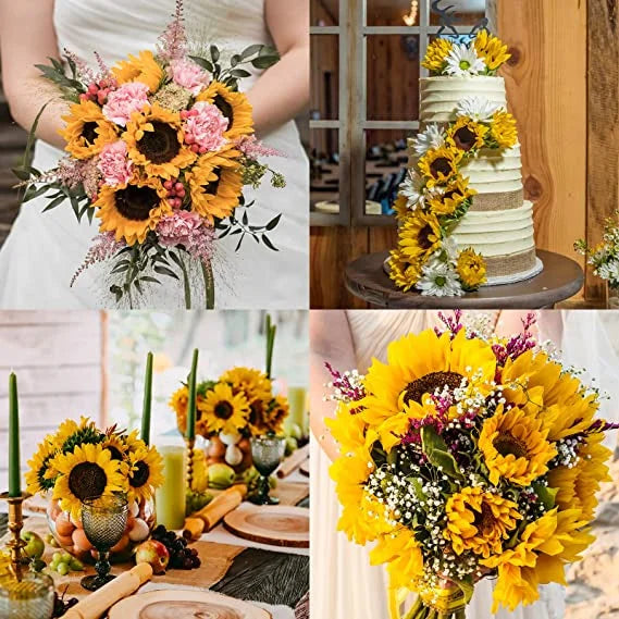 6pcs Artificial Flowers Sunflower Decorative Bouquet Silk Flowers for Party Table Decoration Fake Flowers Wedding Home Decor