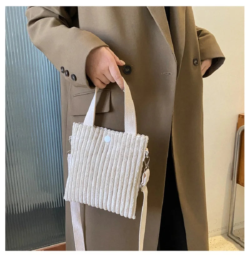 ISKYBOB Mini Tote Bag Women Corduroy Zipper Shoulder Bag Spring Summer New Fashion Handbag Single Shoulder Bag Crossbody Small