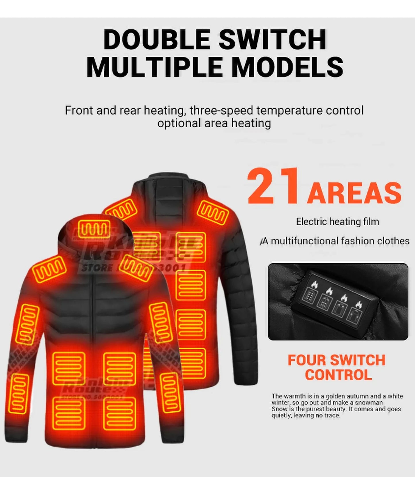 21 Areas Heated Jacket Men Electric Winter Women's Motorcycle Jacket USB Warm Vest Heating Jacket Heated Vest Coat Ski Hiking