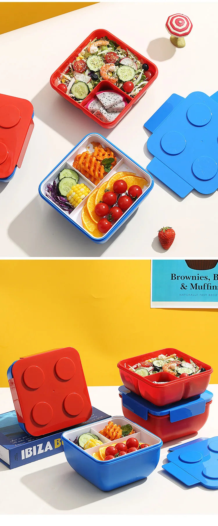 Creative DIY Building Block Lunch Box Modular Portable Bento Box for Children Student Sandwichs Fruit Salad Container Dinnerware