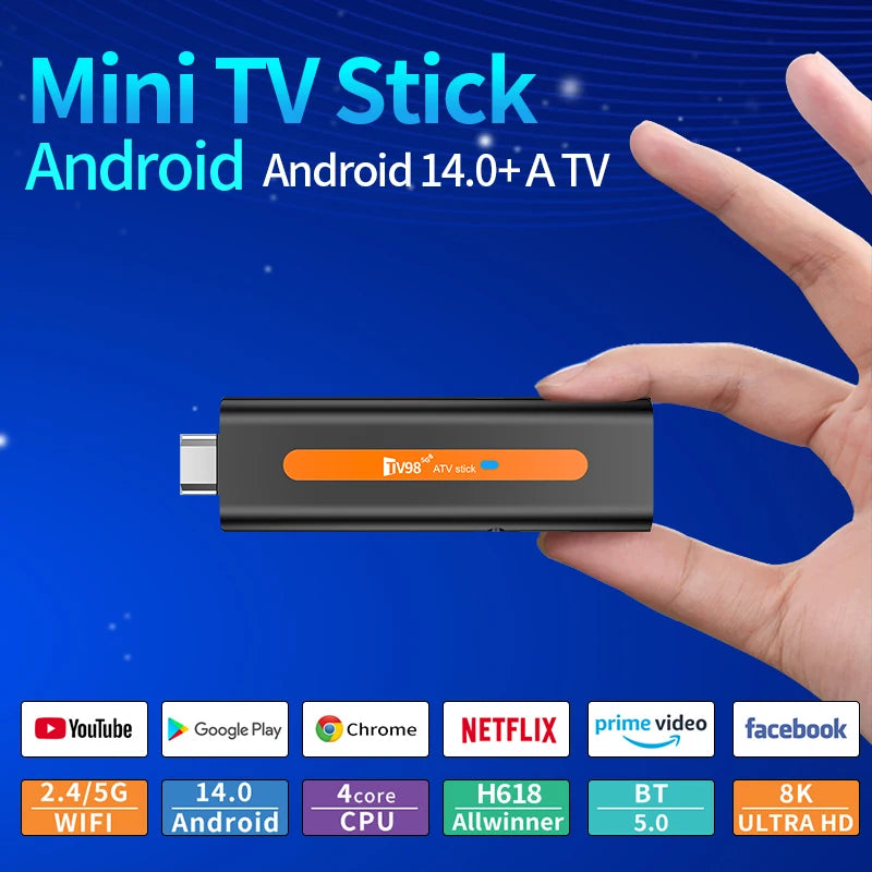 8K ATV Smart TV Stick Support Android 14 Video 4K BT5.0 WiFi 6 Allwinner H618 Quad Core Cortex A53 Voice Remote Smart TV Box