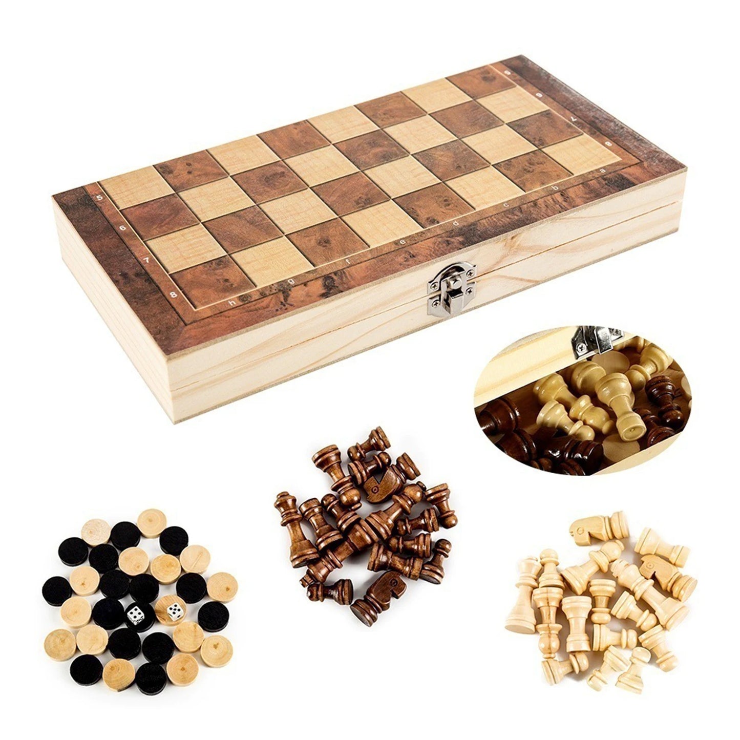 3 in 1 Chess Board, Folding Wooden Portable Chess Game Board, Wooden Chess Board for Adults(Chess + Checkers and Backgammon)