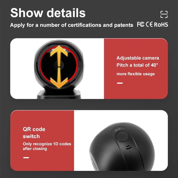 2D Barcode Scanner Image Platform Durable Desktop Scanner 1D 2D QR Code Reader USB Omnidirectional High-speed Precision Scanner