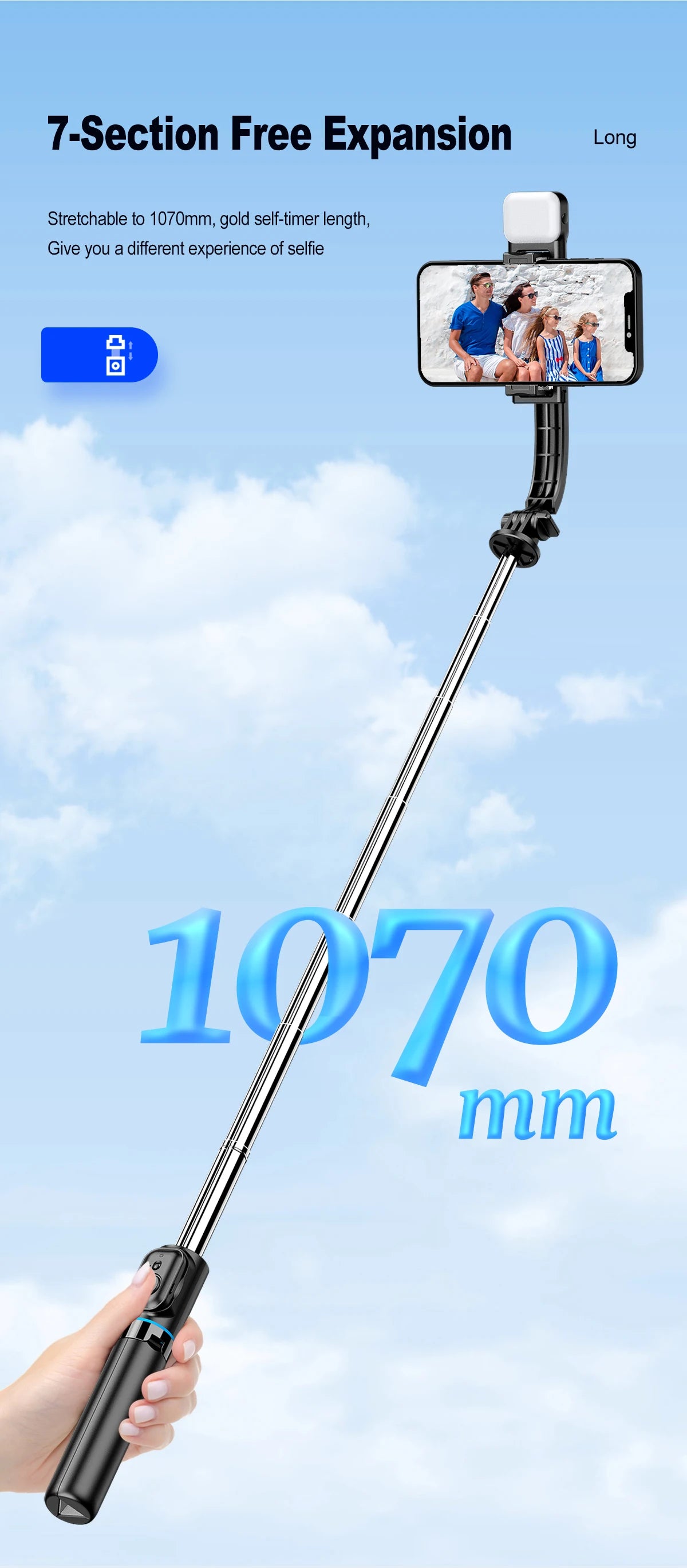 C01s Selfie Stick Tripod with Fill Light, Detachable Phone Bracket Monopod,  Wireless Bluetooth Remote for Huawei iPhone Android