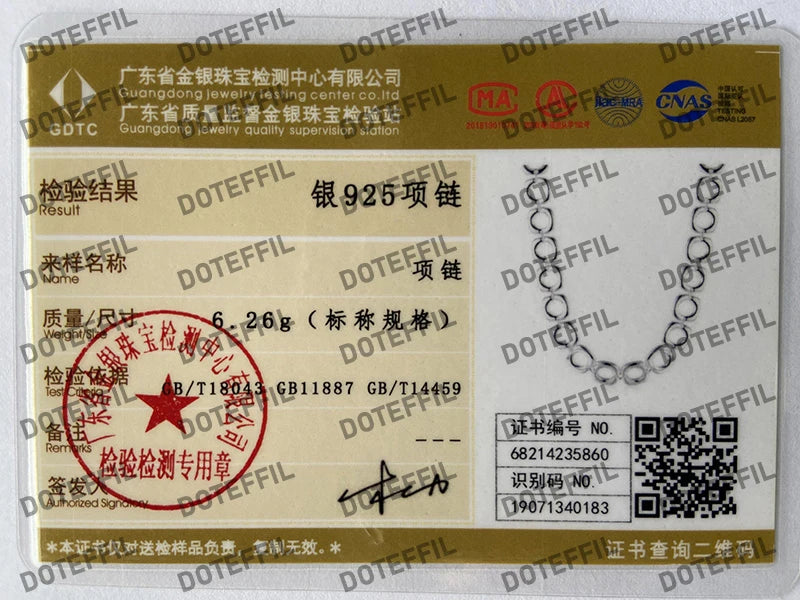 DOTEFFIL 925 Sterling Silver Square Round Chain Necklace For Women Man Charm Wedding Engagement Party Fashion Jewelry