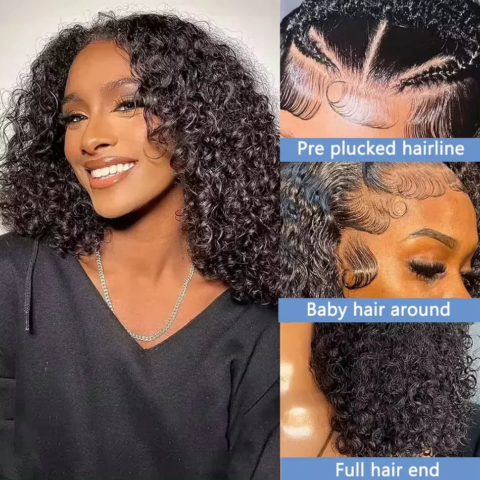 Brazilian Curly Short Bob 13x4 HD Lace Frontal Wigs 220% Deep Water Wave 4x4 Lace Front Wig 100% Human Hair For Women 14 16 Inch