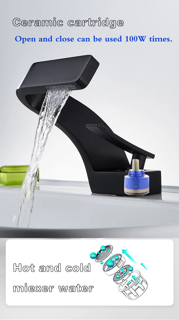 TOLM Chrome White Basin Faucet Deck Mounted Waterfall Bathroom Vessel Sink Mixer Tap Single Handle Hot Cold Water Tap