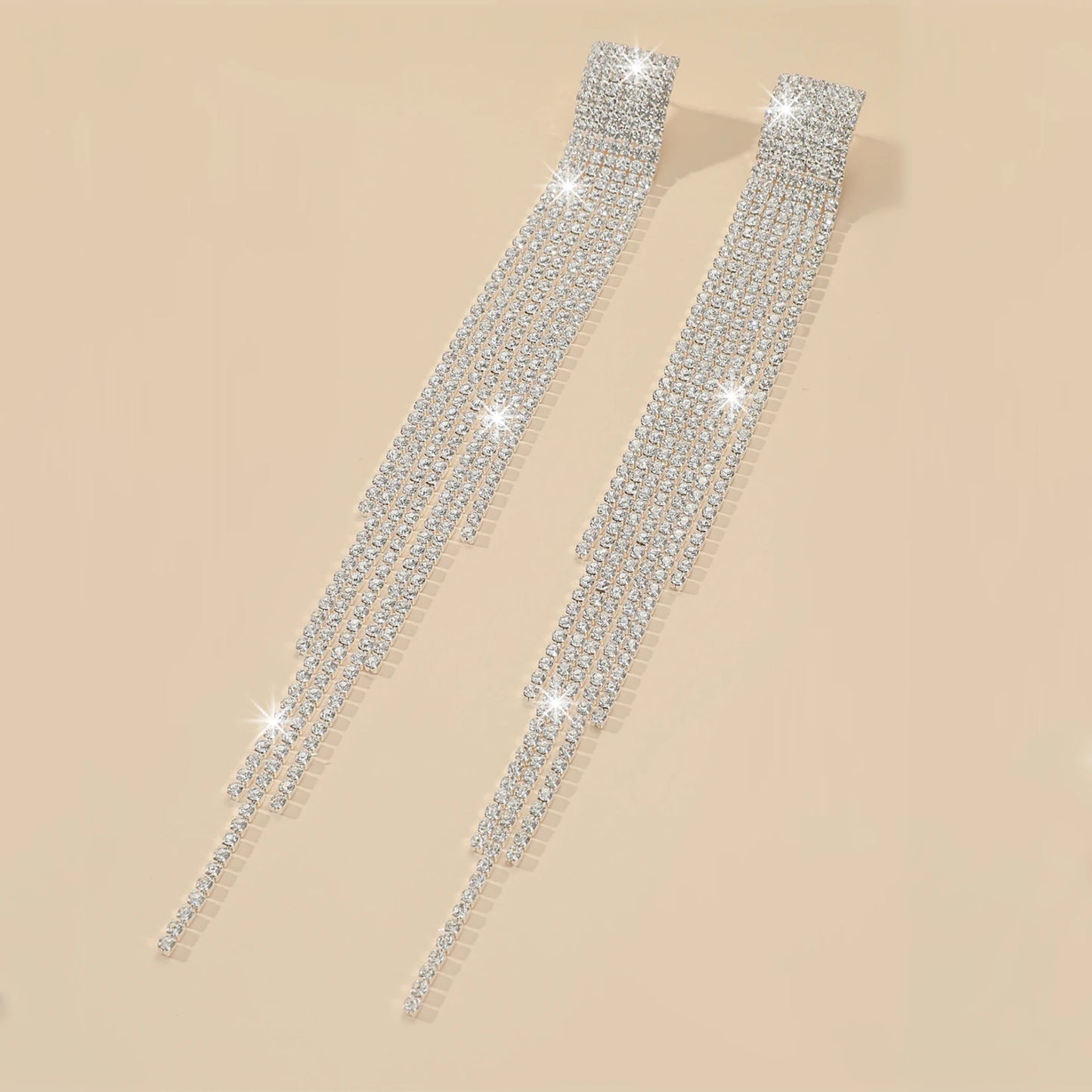 Shiny Multicolored Crystal Long Drop Earrings For Women Brides Classic Geometry Square Dangle Earring Wedding Party Jewelry Gift