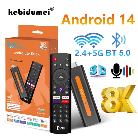 8K ATV Smart TV Stick Support Android 14 Video 4K BT5.0 WiFi 6 Allwinner H618 Quad Core Cortex A53 Voice Remote Smart TV Box