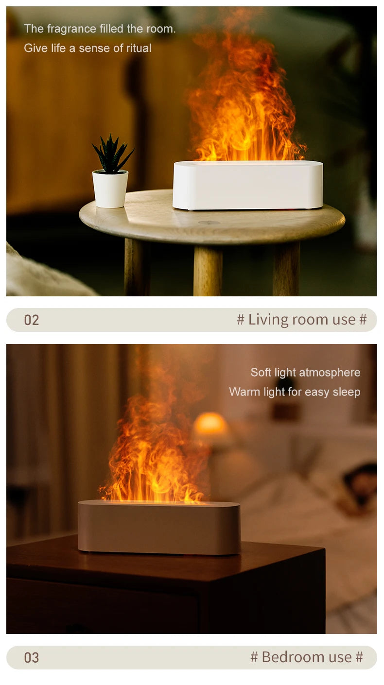 2023 Flame Aroma Diffuser Air Humidifier Cool Mist Maker Fogger Essential Oil Fire  Led Lamp Diffuser Ultrasonic For Home Office