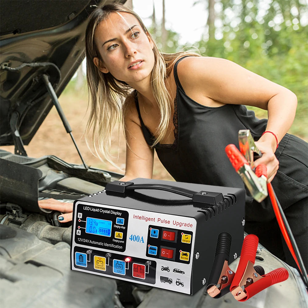 Car Battery Charger Pulse Repair LCD Display Smart Fast Charge 12V/24V Self-Stop Car Battery Charger For Auto Motorcycle Charger