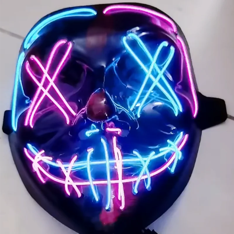 LED Dual Color Glowing Masks Halloween Letter V Horror Mask Role-Playing Carnival Cold Light Mask