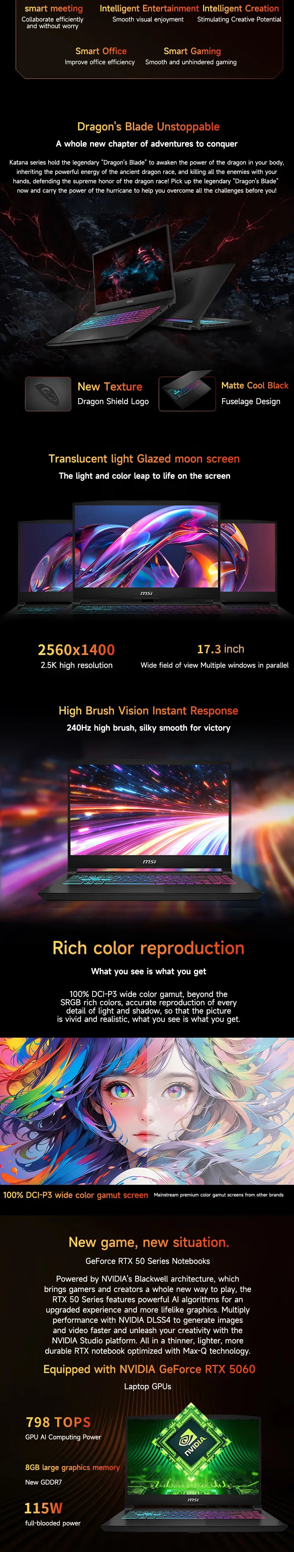 2025 MSI Katana 17 HX Gaming Laptop 17.3 Inch 2.5K QHD 240Hz IPS Screen Netbook i9-14900HX 32GB 2TB RTX5060 Notebook Computer PC