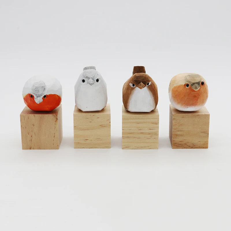Cute Wooden Bird Figurine Ornaments Painted Hand Carved Wood Birds Statue Carving Animals Miniature Crafts Table Decorate Gifts