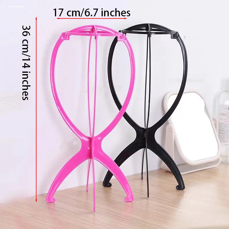 1PCS Folding Wig Stand Plastic Adjustable Portable Hat Display Stand Durable Mannequin Dummy Head Plastic Black, pink, blue