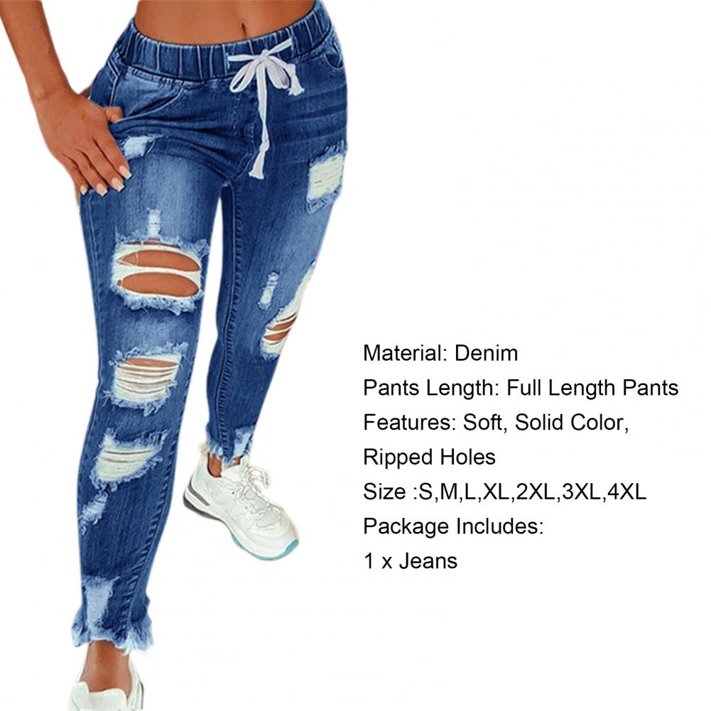 Womens Stretch Skinny Ripped Hole Washed Denim mom Jeans Female Slim Jeggings High Waist Pencil Pants Trousers