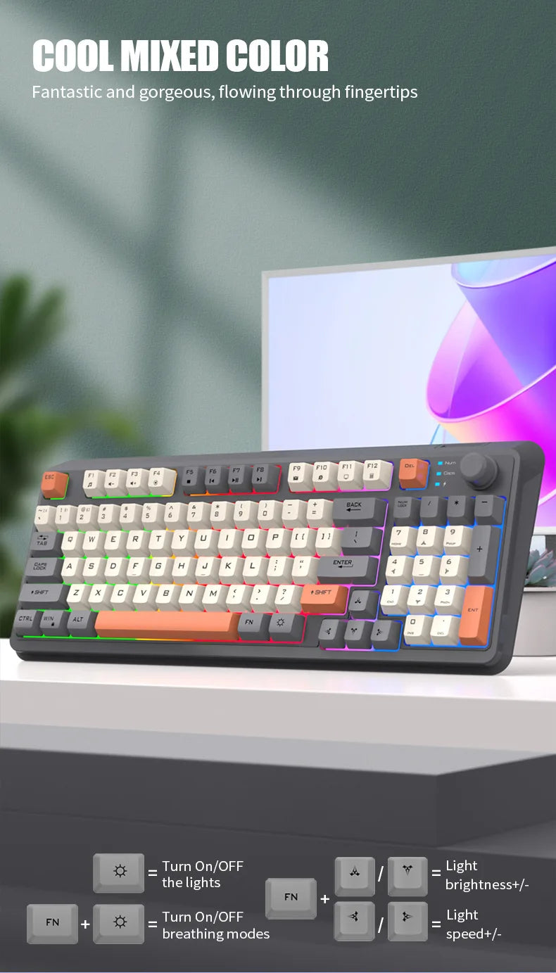 Russian Wireless Keyboard With Russian Layout Spanish Arabic Korean Keyboard Mouse Kit Bluetooth RGB Backlight Volume Knob K94