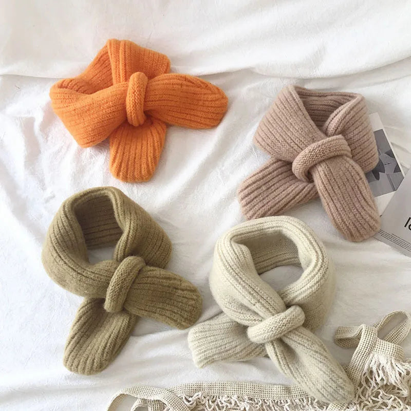 Simple Fashion Baby Scarf Candy Color Woolen Knitted Scarves For Girls Boys Winter Warm Kids Cross Neckerchief