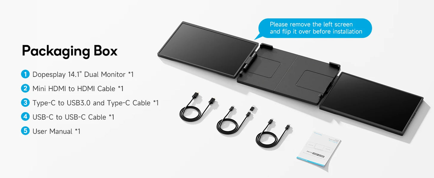 Dopesplay 14.1inch Laptops Screen Extender Triple Dual FHD 1200P IPS Portable Monitors For Windows Macbook Chrome 13.3-17.3 inch