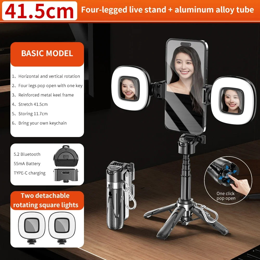 P15Mini Selfie Stick Tripod 3 in 1  Extendable Grip Phone Tripod with Detachable Remote for Vlog Livestreaming Photography